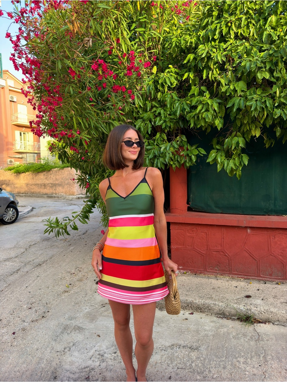 With Harper Lu Bias Mini Dress in Emerald & Multicolor